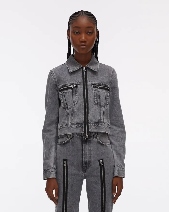 Jackets Women Helmut Lang Cropped Femme Trucker Jean Jacket Acc Concrete Stone