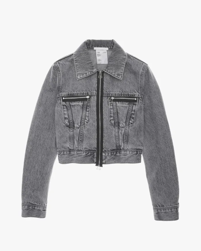 Jackets Women Helmut Lang Cropped Femme Trucker Jean Jacket Acc Concrete Stone