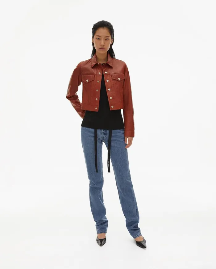 Jackets Women Helmut Lang Fem Little Trucker Jacket Red Tobacco
