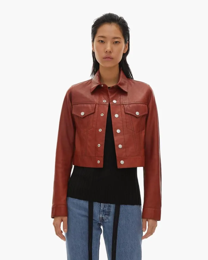 Jackets Women Helmut Lang Fem Little Trucker Jacket Red Tobacco