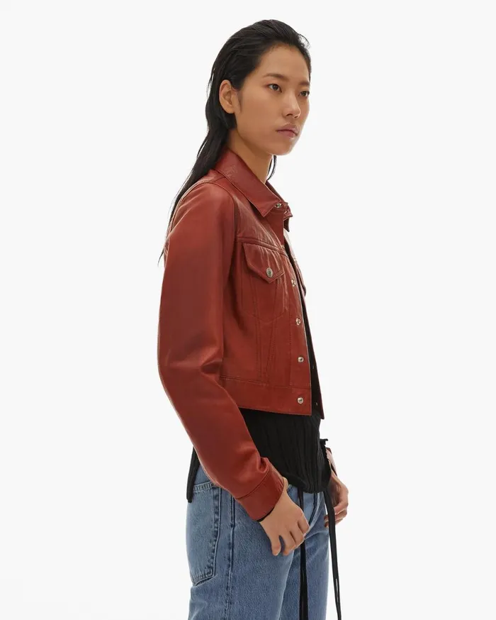 Jackets Women Helmut Lang Fem Little Trucker Jacket Red Tobacco