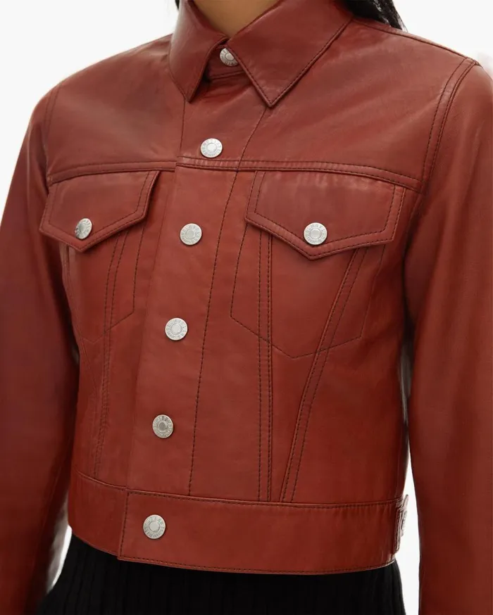 Jackets Women Helmut Lang Fem Little Trucker Jacket Red Tobacco