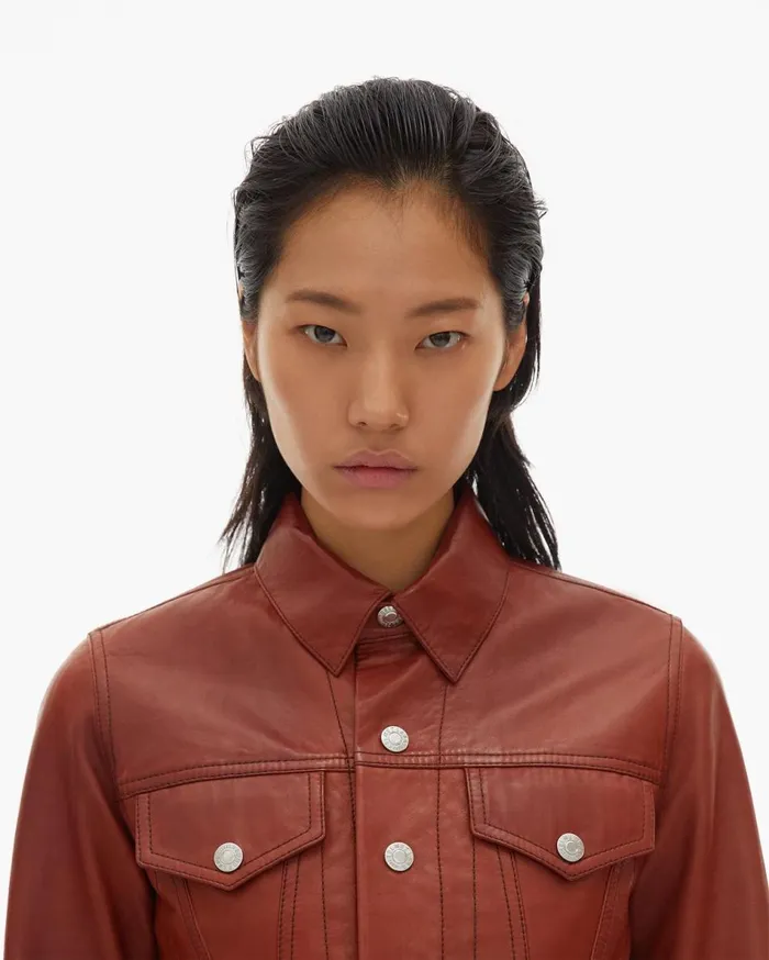 Jackets Women Helmut Lang Fem Little Trucker Jacket Red Tobacco
