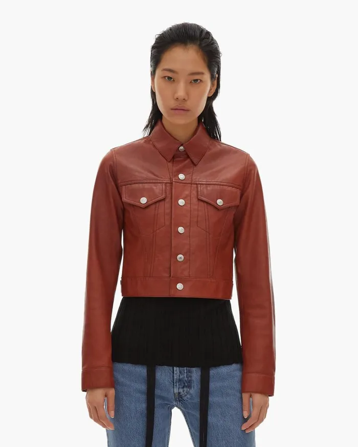 Jackets Women Helmut Lang Fem Little Trucker Jacket Red Tobacco