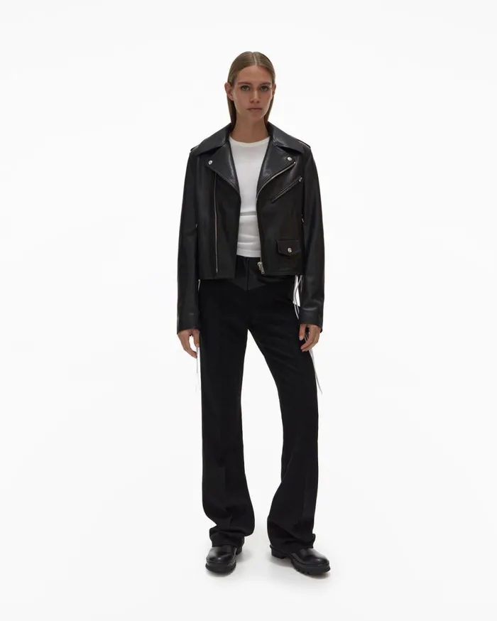 Jackets Women Helmut Lang Leather Biker Jacket Black