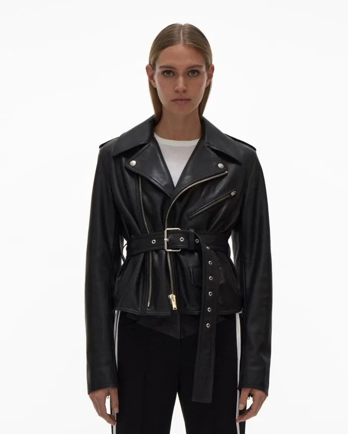 Jackets Women Helmut Lang Leather Biker Jacket Black