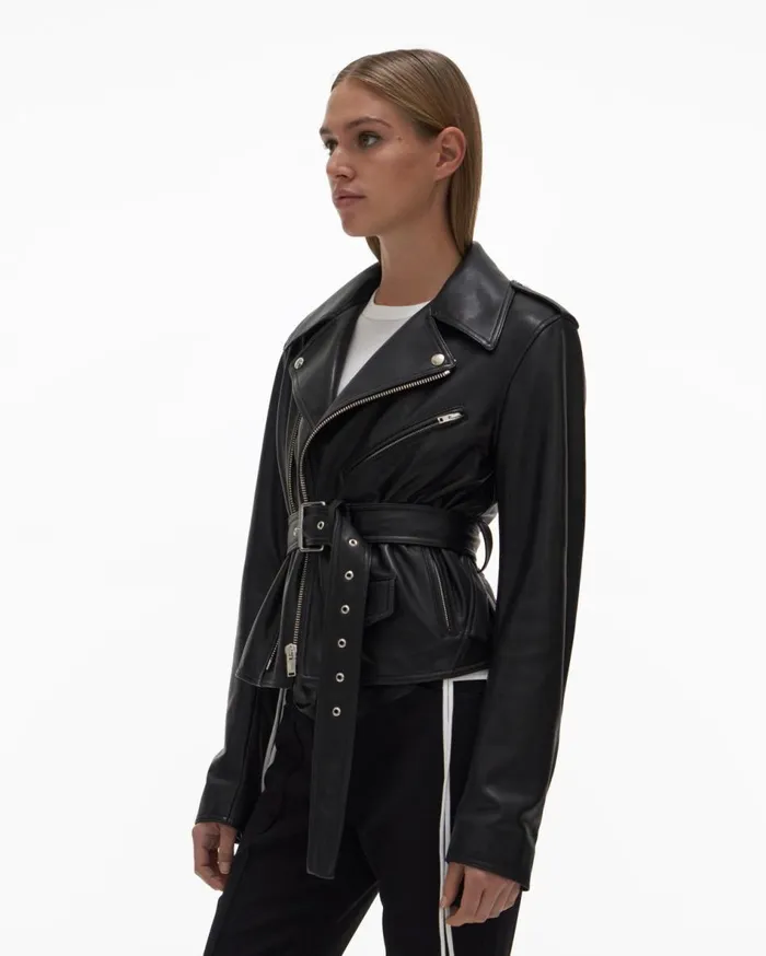 Jackets Women Helmut Lang Leather Biker Jacket Black
