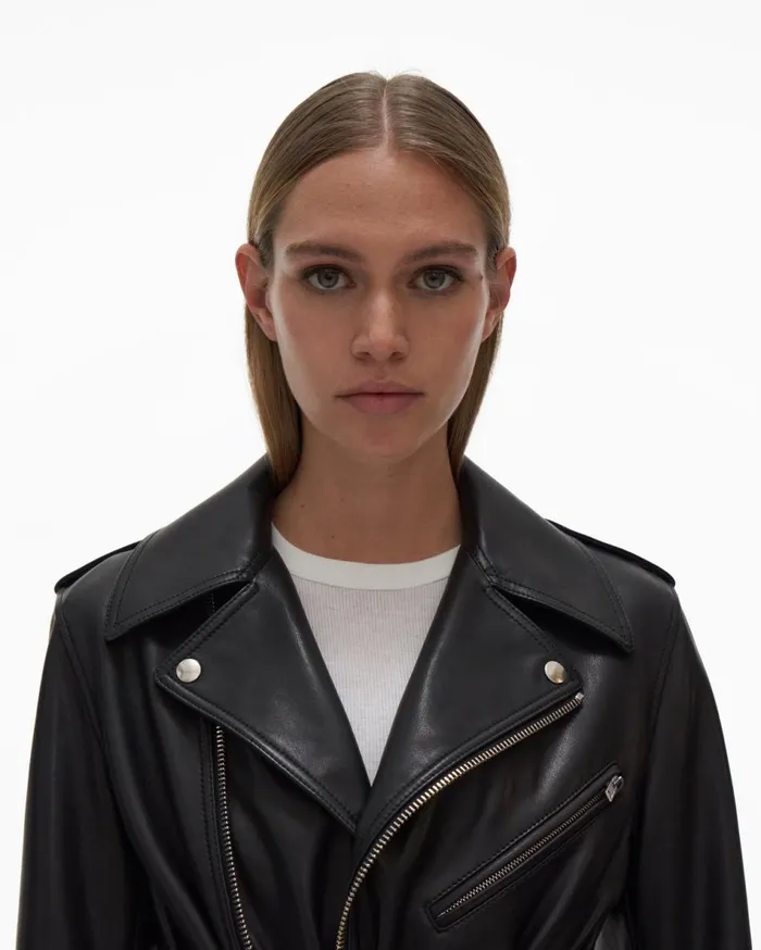Jackets Women Helmut Lang Leather Biker Jacket Black