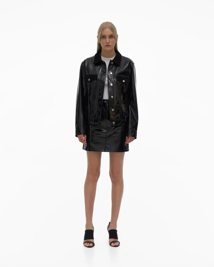 Jackets Women Helmut Lang Leather Trucker Jacket Black