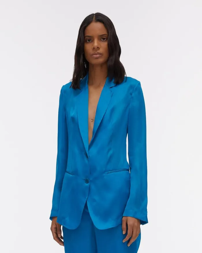 Jackets Women Helmut Lang Satin Organza Blazer Topaz