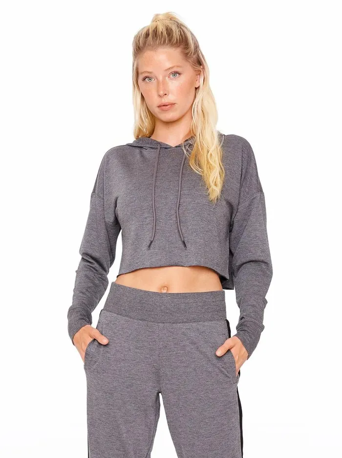 Jessica Simpson Loungewear Women Essential Crop Hoodie In Heather Black Heather Black Jessica Simpson Loungewear Women Essential Crop Hoodie In Heather Black Heather Black