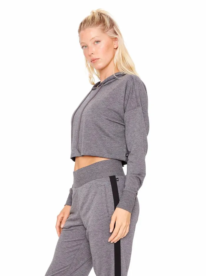 Jessica Simpson Loungewear Women Essential Crop Hoodie In Heather Black Heather Black