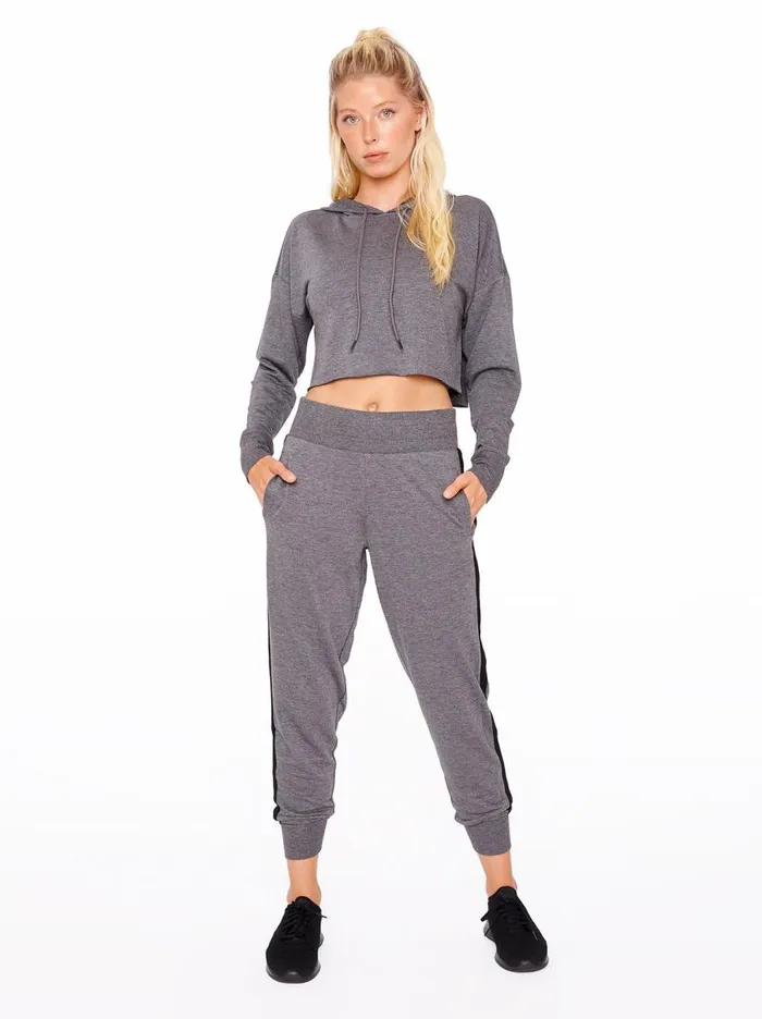 Jessica Simpson Loungewear Women Essential Crop Hoodie In Heather Black Heather Black
