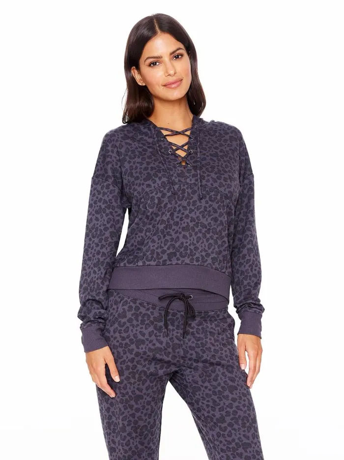 Jessica Simpson Loungewear Women Sunnyside Hoodie In Black Painted Leopard Black Painted Leopard