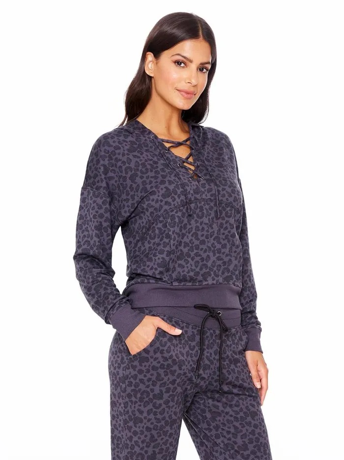 Jessica Simpson Loungewear Women Sunnyside Hoodie In Black Painted Leopard Black Painted Leopard