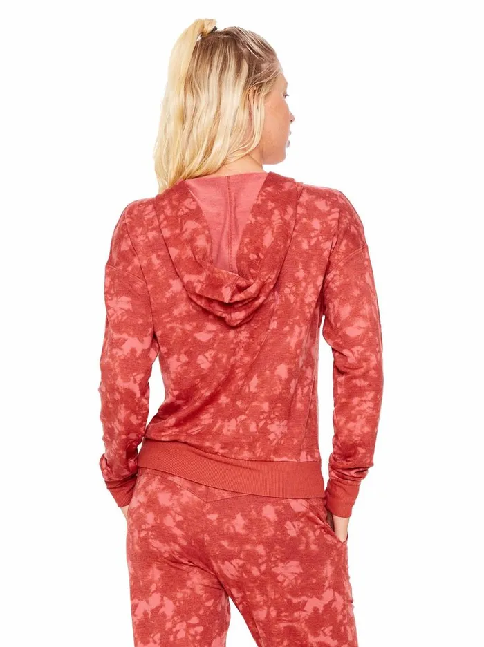 Jessica Simpson Loungewear Women Sunnyside Hoodie In Mineral Red Ink Tie Dye Mineral Red Ink Tie Dye