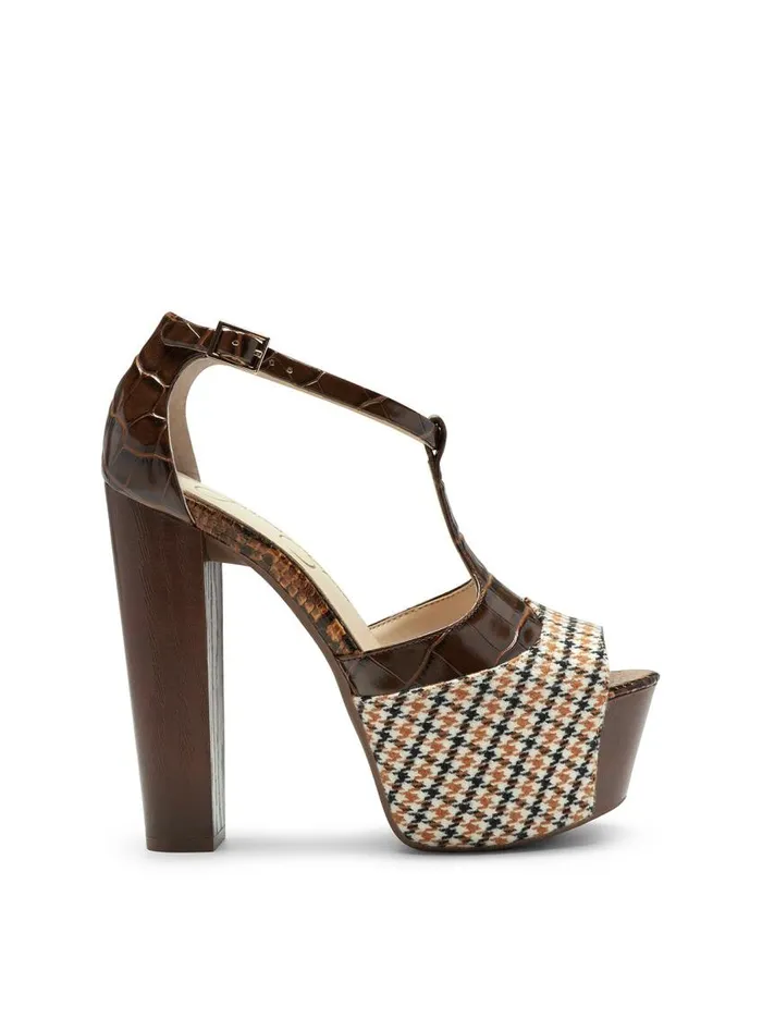Jessica Simpson Platforms Women Dany TStrap Platform Sandal In Houndstooth Mustard And Brown Crocodile Jessica Simpson Platforms Women Dany TStrap Platform Sandal In Houndstooth Mustard And Brown Crocodile