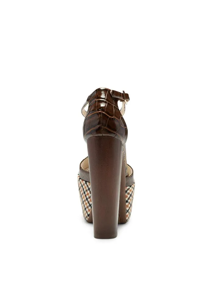 Jessica Simpson Platforms Women Dany TStrap Platform Sandal In Houndstooth Mustard And Brown Crocodile