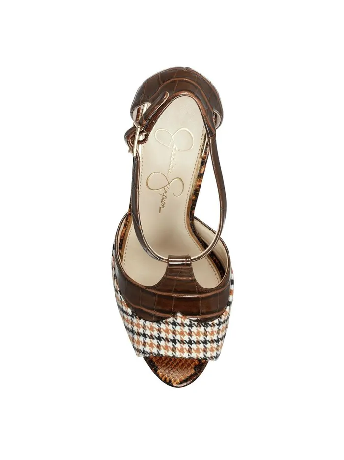 Jessica Simpson Platforms Women Dany TStrap Platform Sandal In Houndstooth Mustard And Brown Crocodile