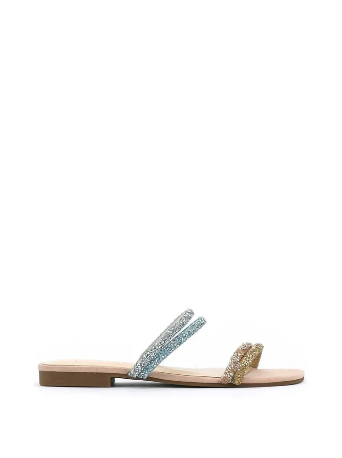 Jessica Simpson Sandals Women Raexe Slide In Gold and Blue Gold And Blue Sparkle