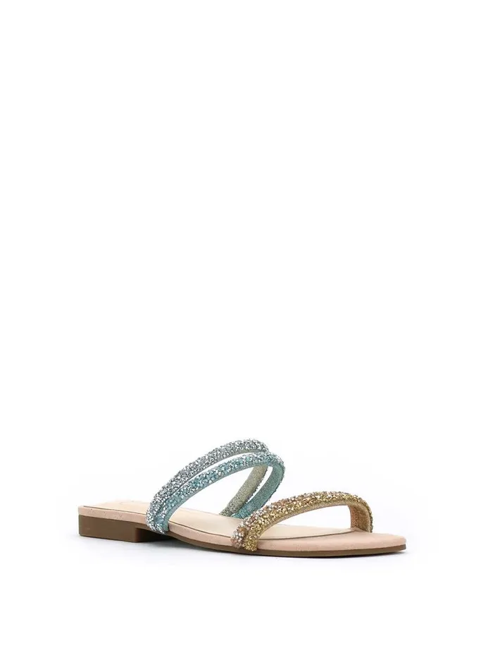 Jessica Simpson Sandals Women Raexe Slide In Gold and Blue Gold And Blue Sparkle