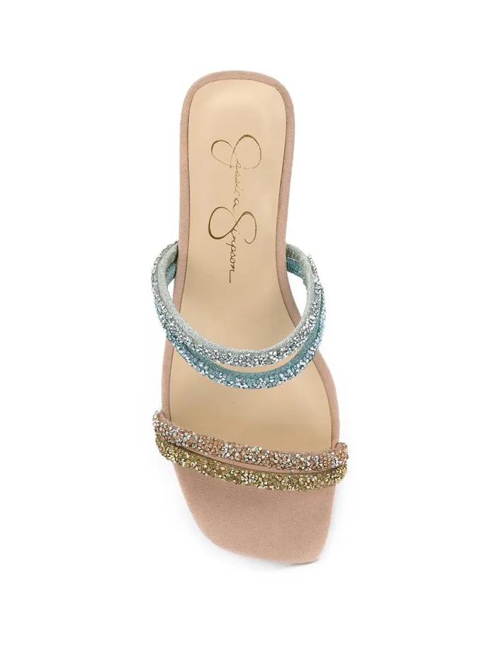 Jessica Simpson Sandals Women Raexe Slide In Gold and Blue Gold And Blue Sparkle