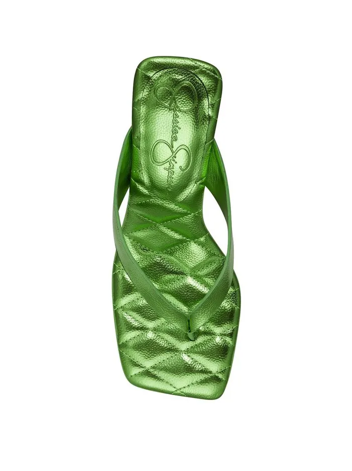 Jessica Simpson Sandals Women Zayde Thong Slide In Green Metal Green