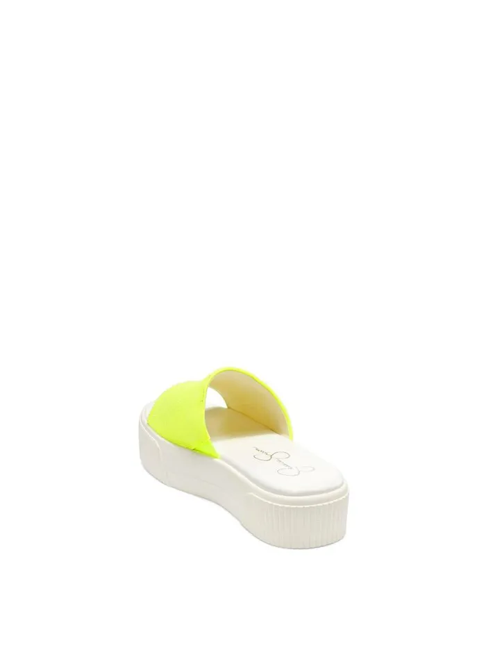 Jessica Simpson Slides and Mules Women Ezira Platform Flat In Neon Yellow Neon Yellow