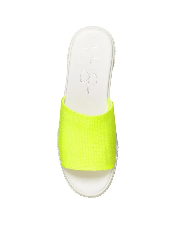 Jessica Simpson Slides and Mules Women Ezira Platform Flat In Neon Yellow Neon Yellow
