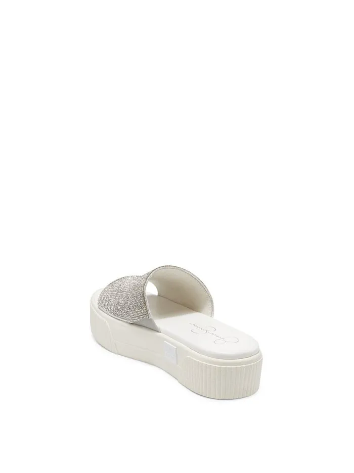 Jessica Simpson Slides and Mules Women Ezira Platform Flat In Silver Textured Silver