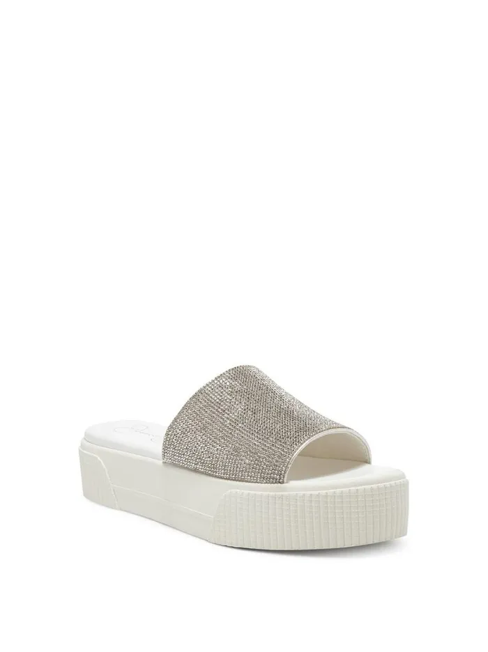Jessica Simpson Slides and Mules Women Ezira Platform Flat In Silver Textured Silver