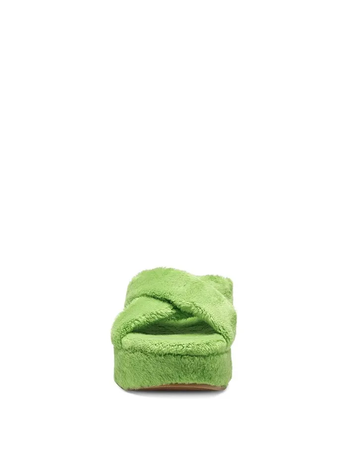 Jessica Simpson Slides and Mules Women Talulla Platform Slide In Green Fuzzy Green