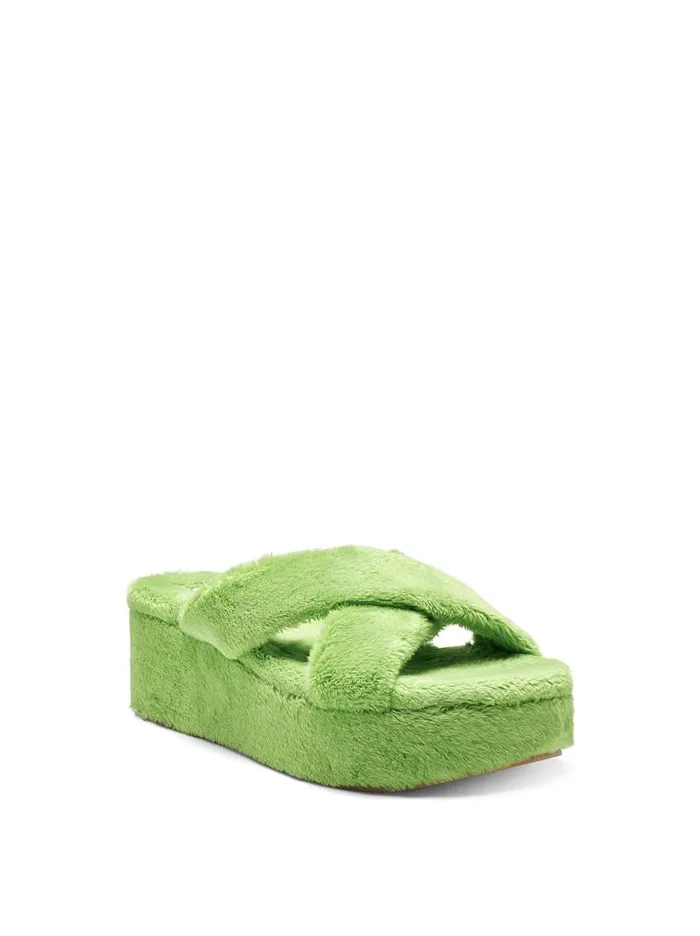 Jessica Simpson Slides and Mules Women Talulla Platform Slide In Green Fuzzy Green