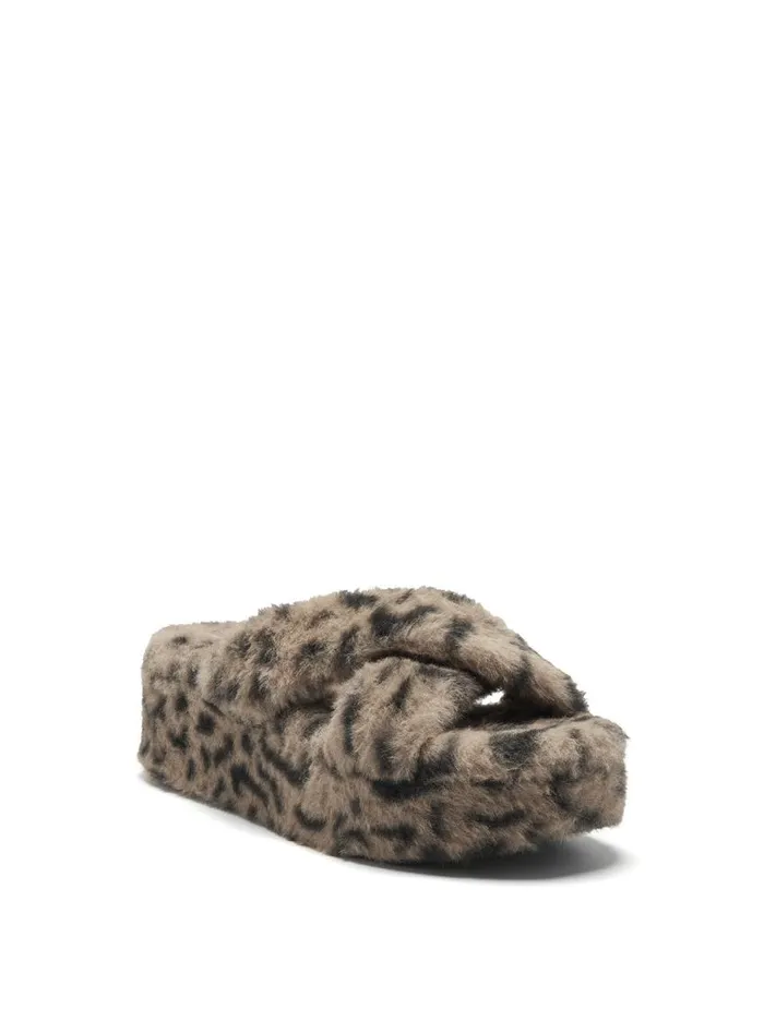 Jessica Simpson Slides and Mules Women Talulla Platform Slide In Leopard Fuzzy Natural Leopard