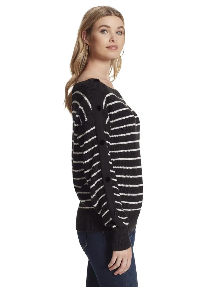 Jessica Simpson Tops Women Adley Sweater In Black and Gardenia Stripe Black And Gardenia Stripe