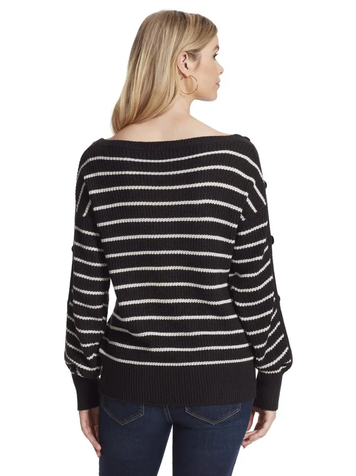 Jessica Simpson Tops Women Adley Sweater In Black and Gardenia Stripe Black And Gardenia Stripe