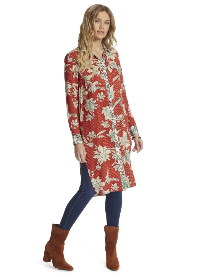 Jessica Simpson Tops Women Lori Duster Shirt In Etched Lotus Ketchup Etched Lotus Jessica Simpson Tops Women Lori Duster Shirt In Etched Lotus Ketchup Etched Lotus