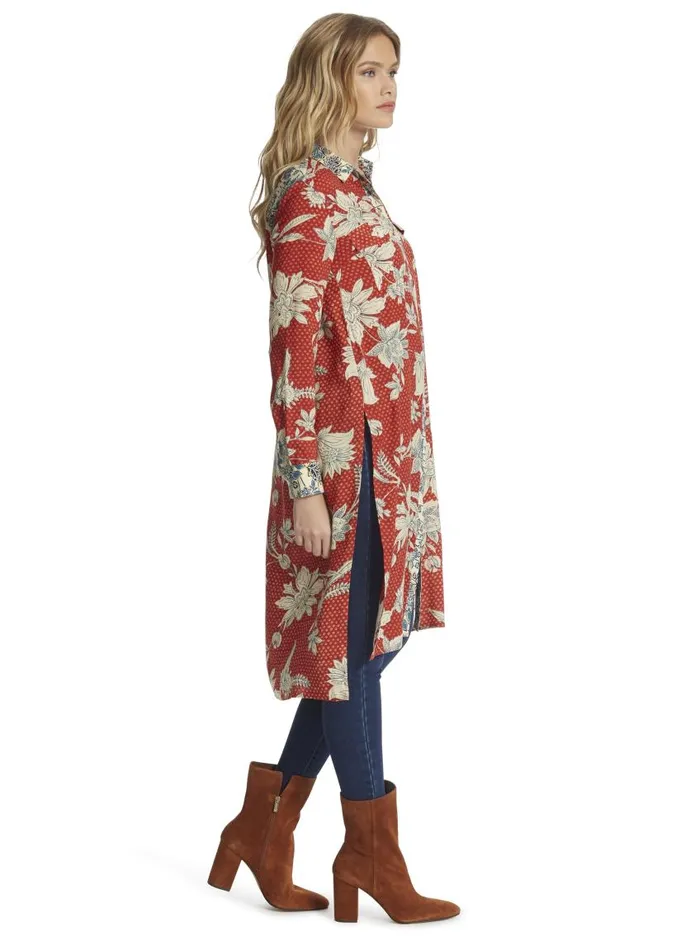 Jessica Simpson Tops Women Lori Duster Shirt In Etched Lotus Ketchup Etched Lotus