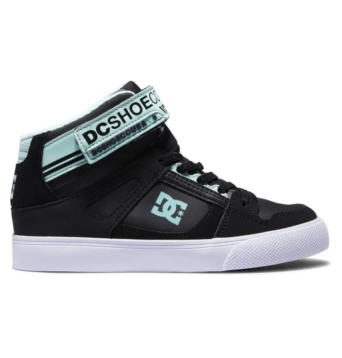 Kids DC Shoes Sneakers Girls Pure High Elastic Lace Shoes Blackgreen