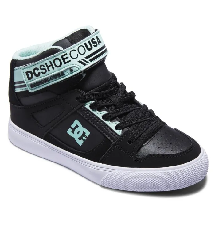 Kids DC Shoes Sneakers Girls Pure High Elastic Lace Shoes Blackgreen