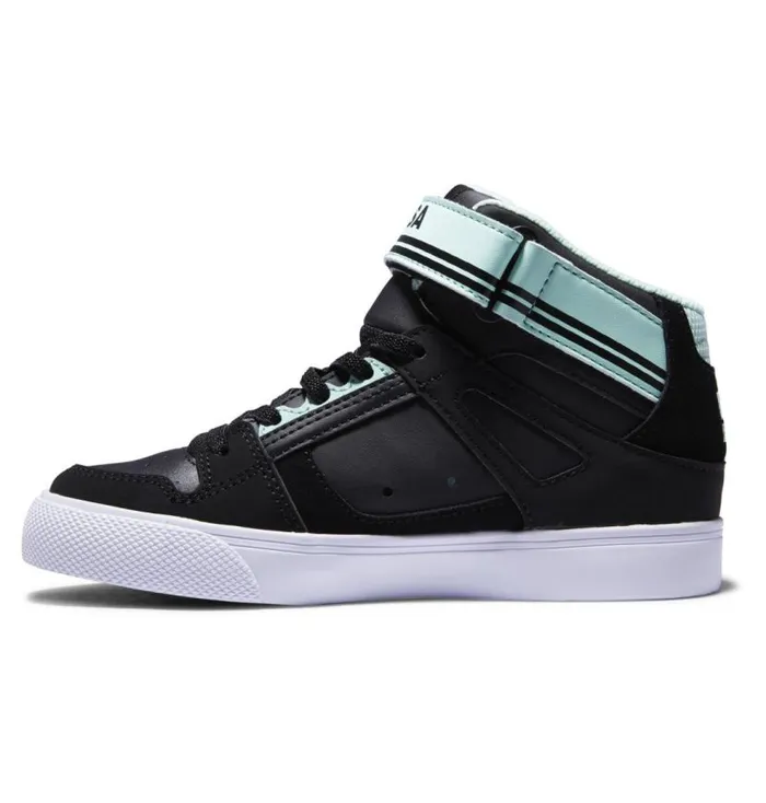Kids DC Shoes Sneakers Girls Pure High Elastic Lace Shoes Blackgreen