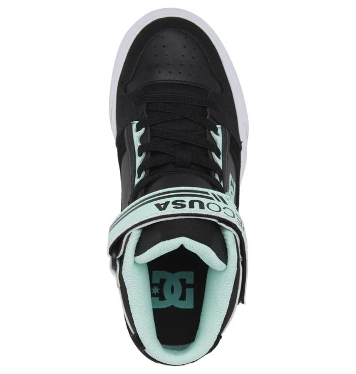 Kids DC Shoes Sneakers Girls Pure High Elastic Lace Shoes Blackgreen