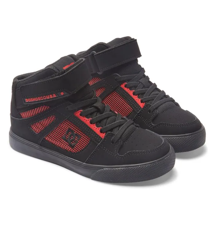 Kids DC Shoes Sneakers Pure High Elastic Waist Lace HighTop Shoes Blackblackred