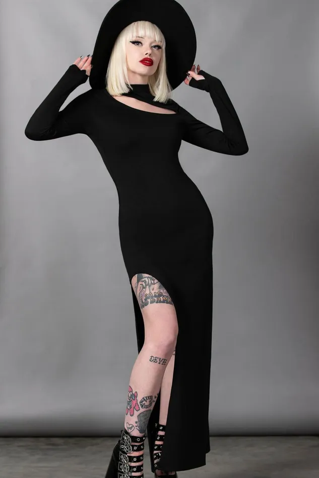 Killstar Astaroth Long Sleeve Dress Women Maxi