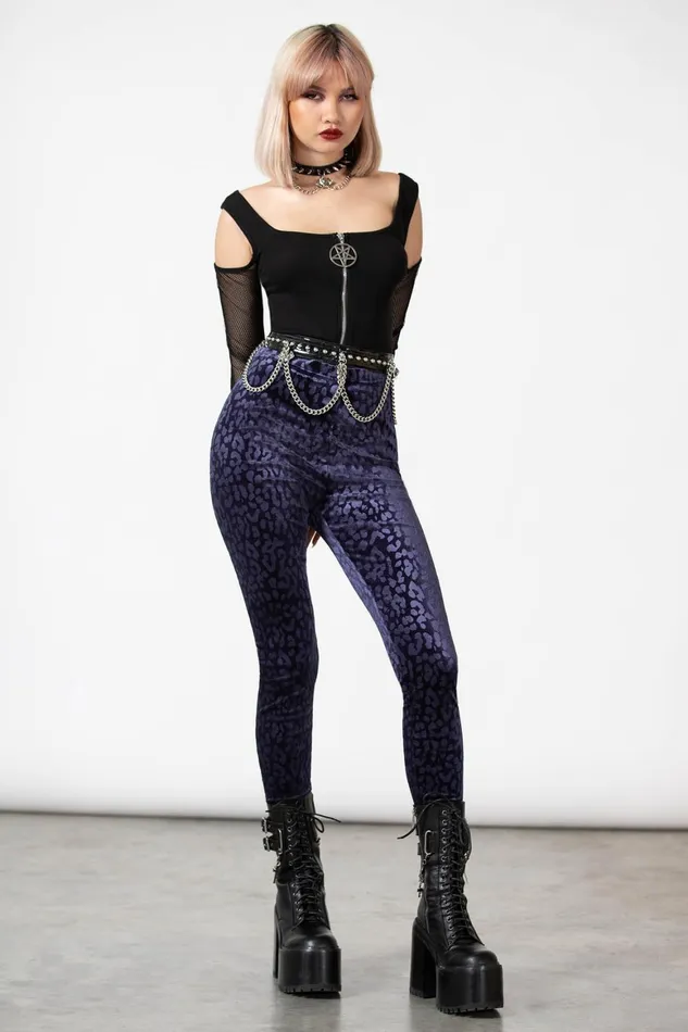 Killstar Caturday Leggings PLUM Women Going Out