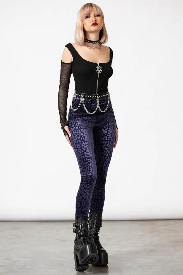 Killstar Caturday Leggings PLUM Women Going Out