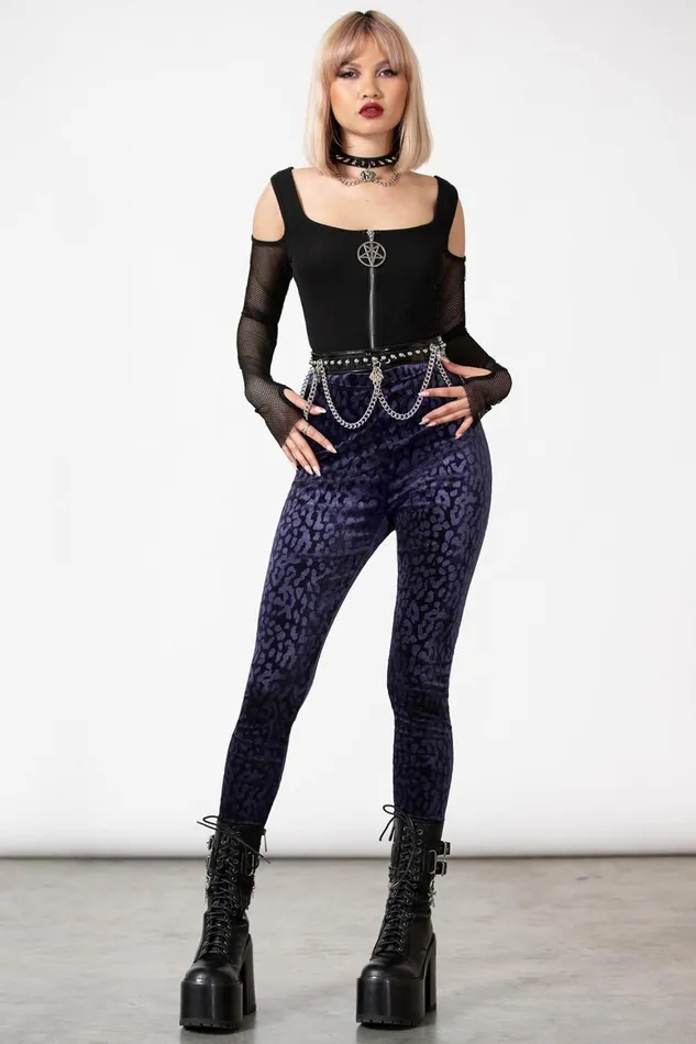 Killstar Caturday Leggings PLUM Women Going Out