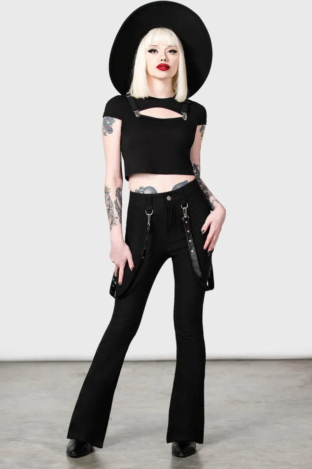 Killstar Cutout Bondage Trousers Women Trousers and Jeans