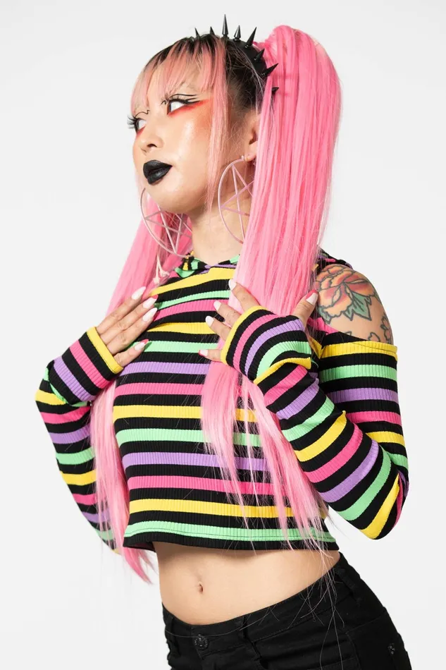 Killstar Dazzle Daze Hooded Top Women Crop