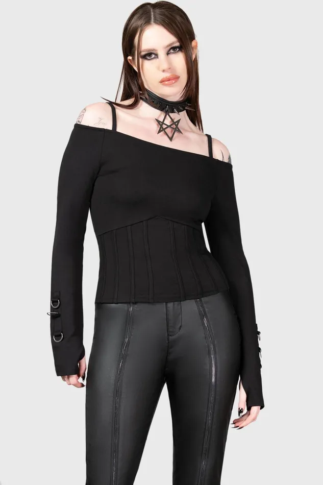 Killstar Desolate Cold Shoulder Top Women Long Sleeves